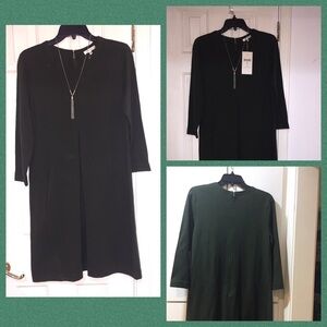 NWT  TYLER BOE Dark green knit dress  - Pleated front and pockets too! - S